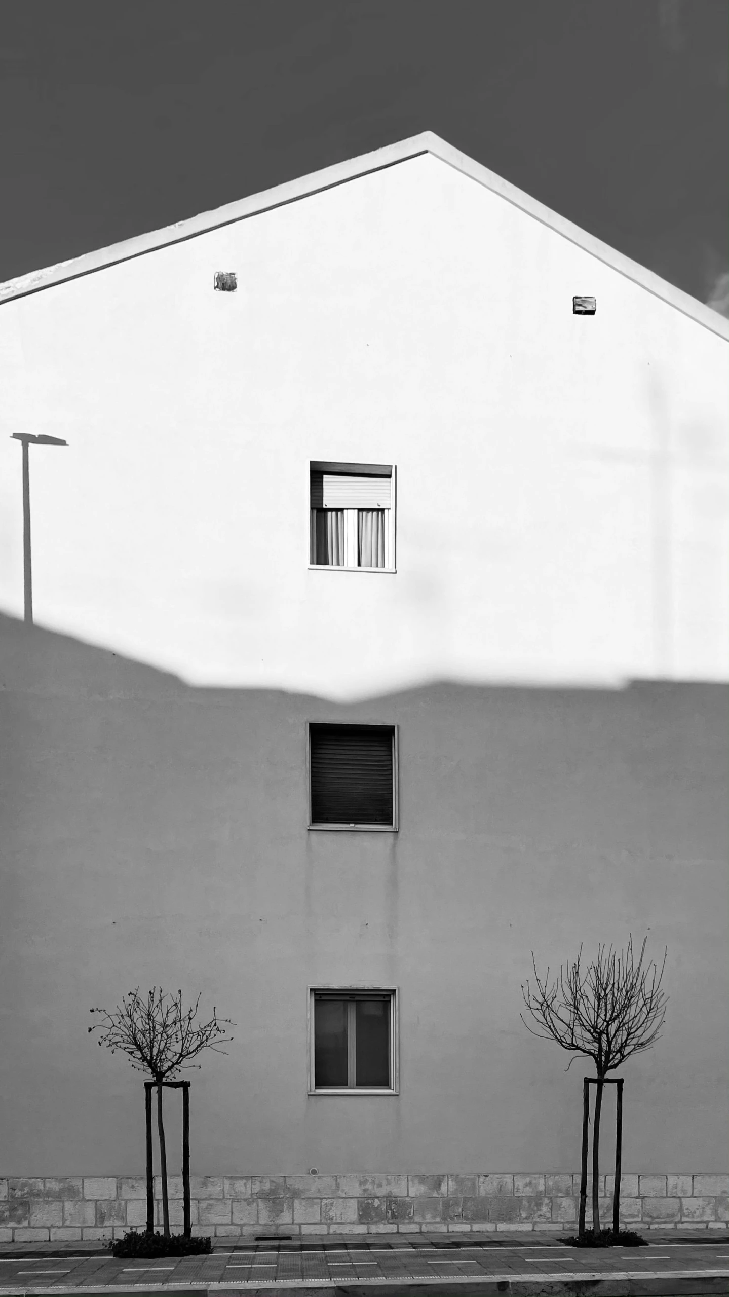 a black and white photo of a building, inspired by André Kertész, conceptual art, standing outside a house, ( ( photograph ) ), mirroring, rinko kawauchi