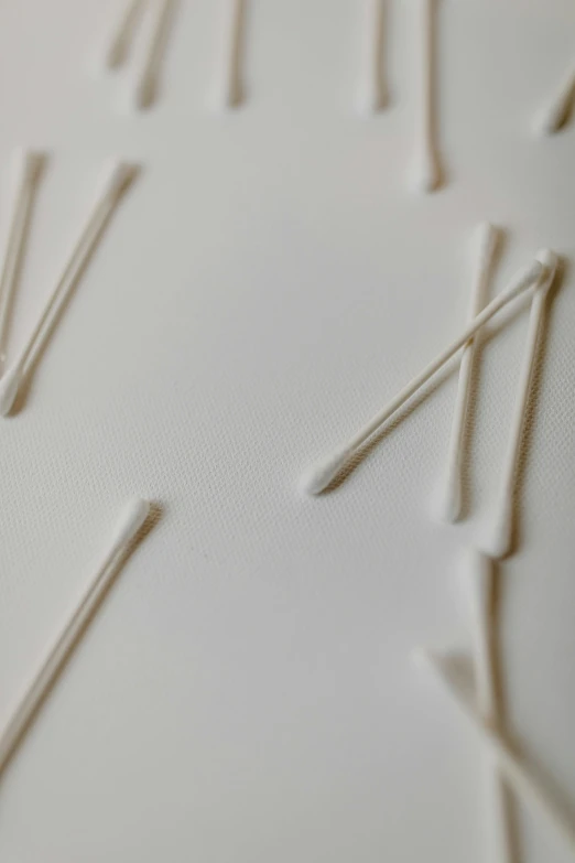 a bunch of toothpicks sitting on top of a table, an album cover, inspired by Lucio Fontana, unsplash, plasticien, bright white porcelain, texture detail, spores, profile image