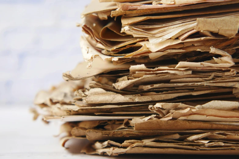 a stack of papers sitting on top of a table, arte povera, organic detail, getty images, old skin, cut