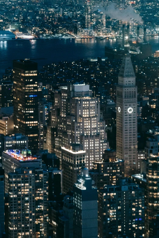 a view of a city at night from the top of a building, new york buildings, executive industry banner, high res 8k, aerial