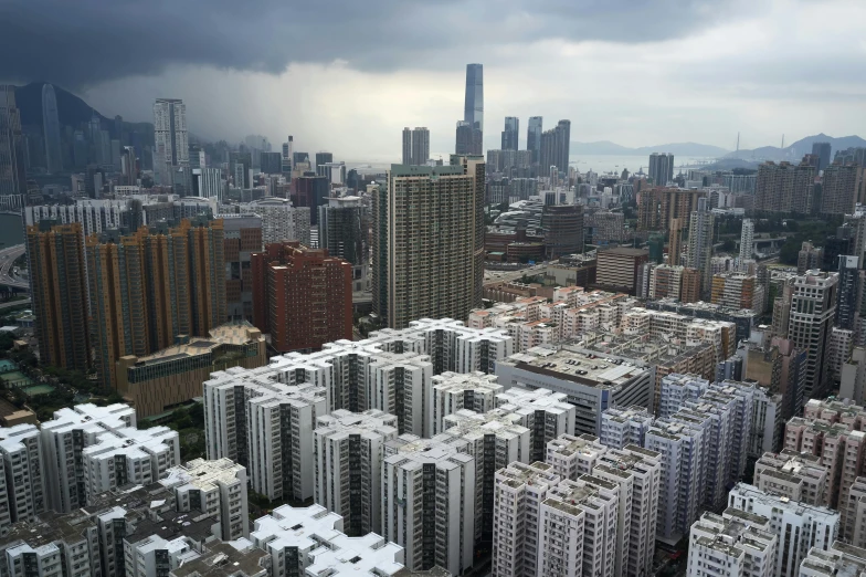 a large city filled with lots of tall buildings, pexels contest winner, hyperrealism, concrete housing, shui mo hua, dezeen, overcast