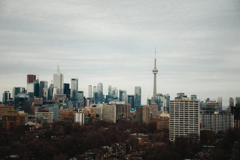 a view of a city with tall buildings, pexels contest winner, cn tower, slight overcast weather, background image, alessio albi