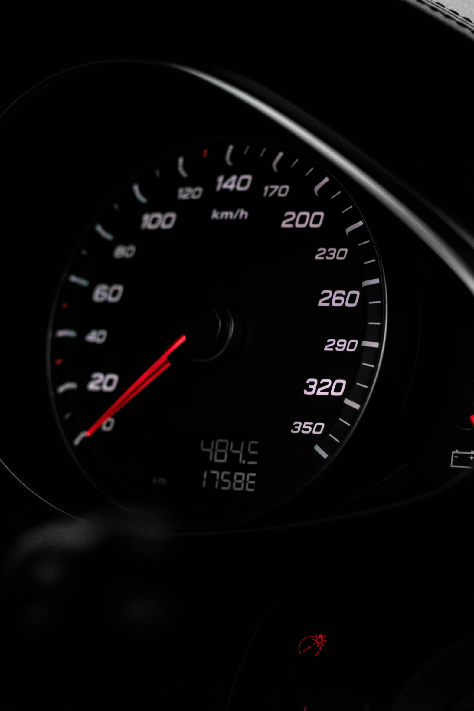 a close up of a speedometer in a car, thumbnail, 2 0 % pearlescent detailing, 1 2 9 7, 800t