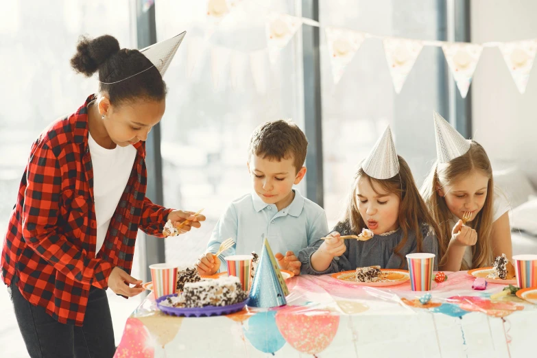 a group of children at a birthday party, pexels contest winner, on a white table, profile image, thumbnail, fan favorite