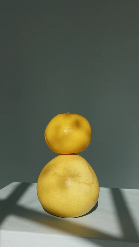 a couple of lemons stacked on top of each other, a surrealist sculpture, inspired by Sarah Lucas, unsplash, potato, high quality photo, demur, candle volumetric