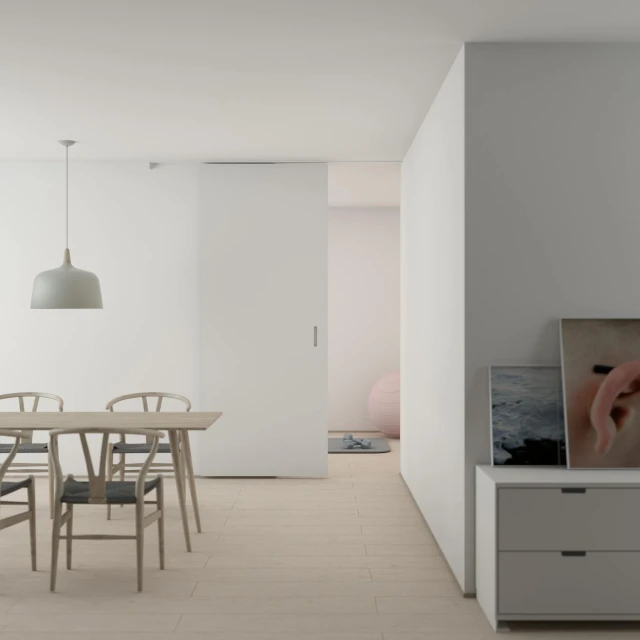 a living room filled with furniture and a flat screen tv, a 3D render, by Eero Järnefelt, unsplash contest winner, minimalism, minimal kitchen, nordic pastel colors, render unreal engine-h 704, house interior