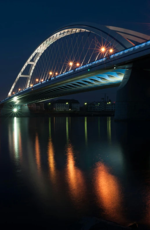 a bridge over a body of water at night, by Zha Shibiao, liege, full frame image, -n 9, great quality