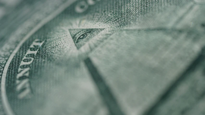 a close up of a one dollar bill, pexels contest winner, in triangular formation, with laser-like focus, freemasons, thumbnail