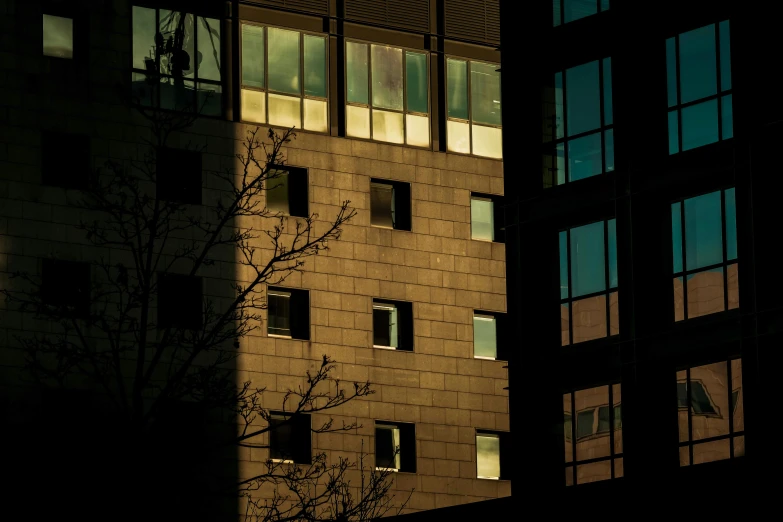 a couple of tall buildings sitting next to each other, a photo, inspired by Elsa Bleda, light and space, windows and walls :5, squares, dappled in evening light, reflect photograph