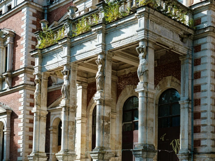 a red fire hydrant sitting in front of a building, by Jan Wijnants, baroque, archways made of lush greenery, marble white columns, khedival opera house, marble statues