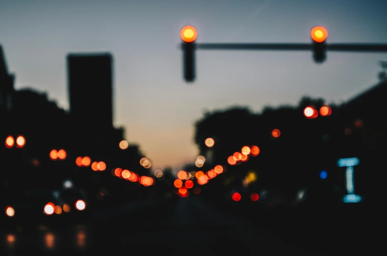 a city street filled with lots of traffic lights, unsplash, realism, overcast bokeh - c 5, city twilight landscape, instagram post, overcast bokeh - c 8