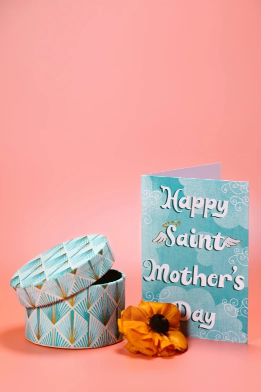 a mother's day card with a sunflower next to it, a colorized photo, shutterstock contest winner, saint, holy themed, inside its box, salt