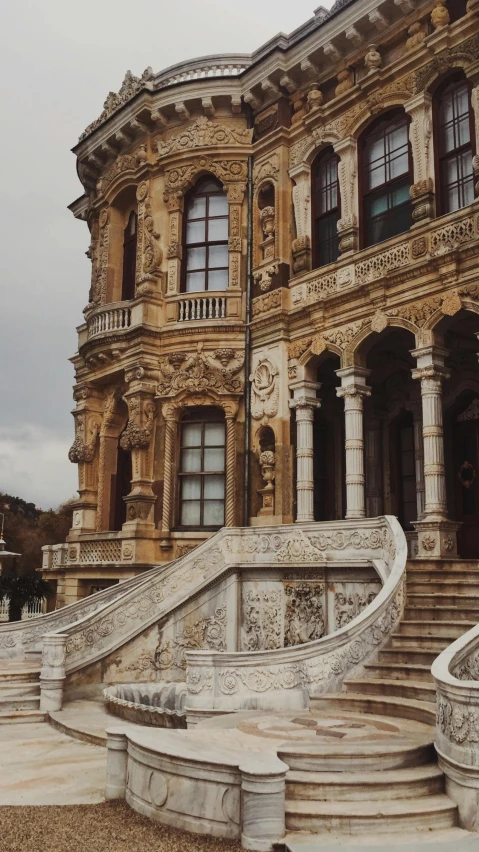 a building with a bunch of stairs in front of it, pexels contest winner, baroque, ornate turkic palace background, gif, brown, marble