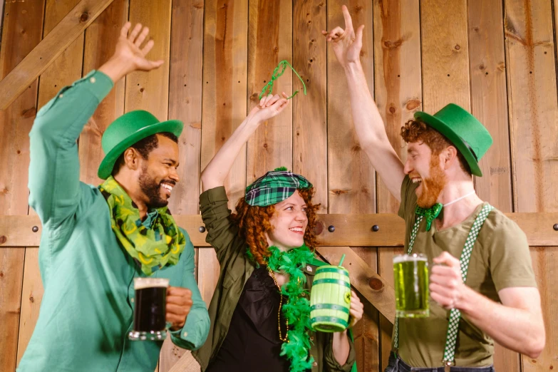 a group of people celebrating st patrick's day, a portrait, by Meredith Dillman, shutterstock, fan favorite, delightful surroundings, rustic, promotional image