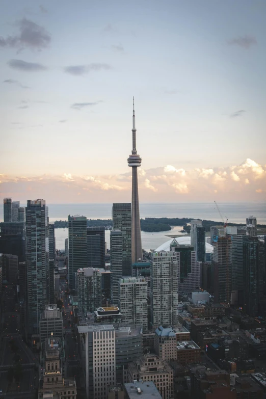 a view of a city from the top of a building, by Carey Morris, pexels contest winner, happening, cn tower, day setting, large tall, quaint