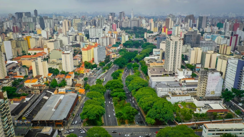 a large city filled with lots of tall buildings, by Joze Ciuha, pexels contest winner, oscar niemeyer, lots of trees, square, color image