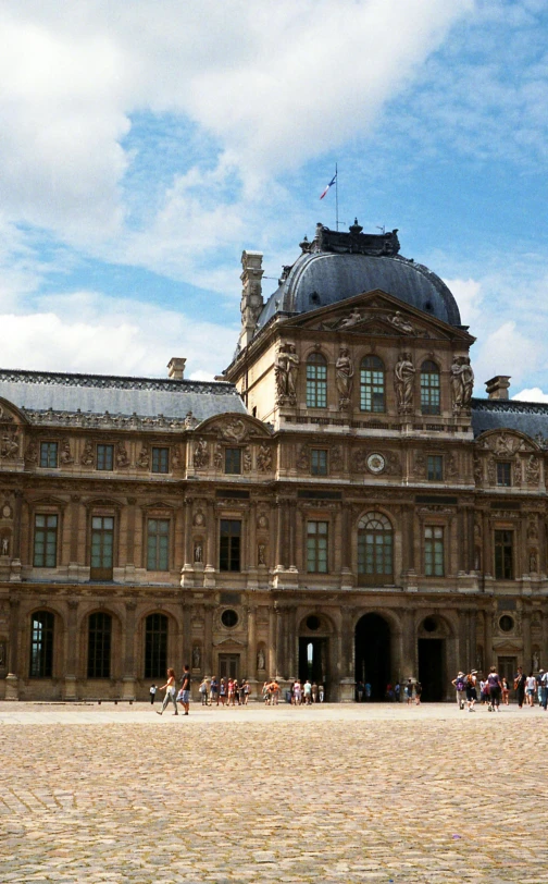 a group of people that are standing in front of a building, a photo, inspired by Édouard Detaille, from louvre, slide show, square, exterior photo