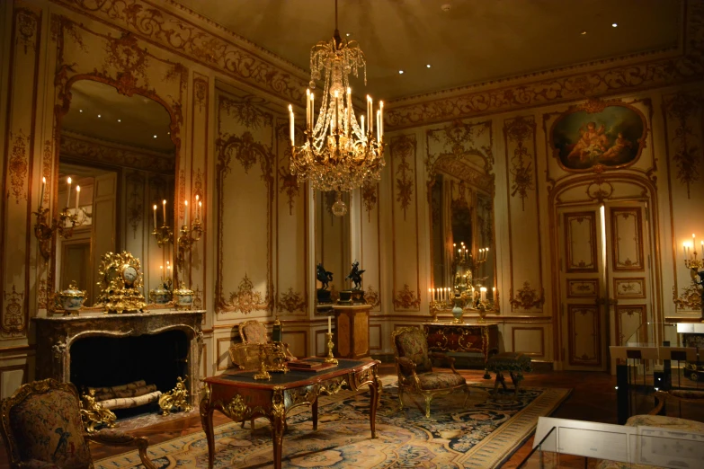 a living room filled with furniture and a chandelier, rococo, musee d'orsay 8 k, full room view, decoration, fine-art