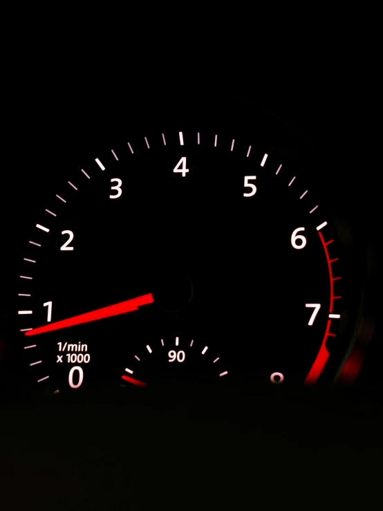 a close up of a speedometer in the dark, by Jason Felix, unsplash, les automatistes, red and white color theme, profile image, closeup of car engine, large)}]