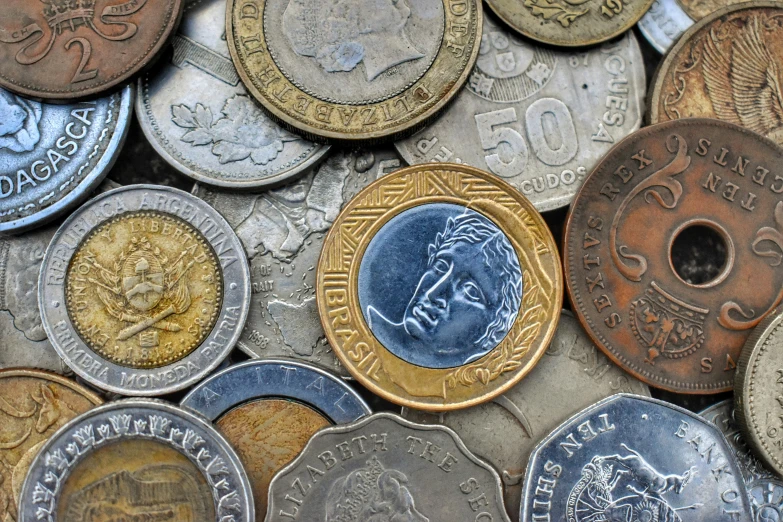 a pile of coins sitting on top of each other, a portrait, pexels, renaissance, jamaica, avatar image, coloured photo, thumbnail