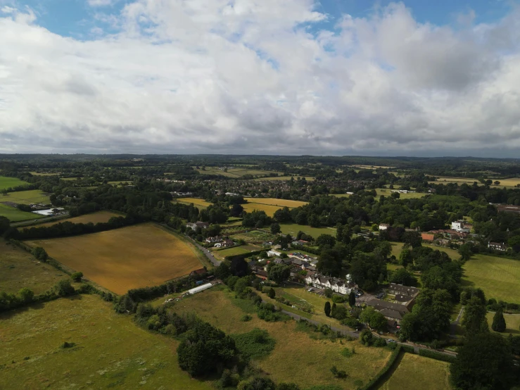 a bird's eye view of a rural area, inspired by Alexander Nasmyth, unsplash, esher, 8k cinematic shot, high res 8k, overview