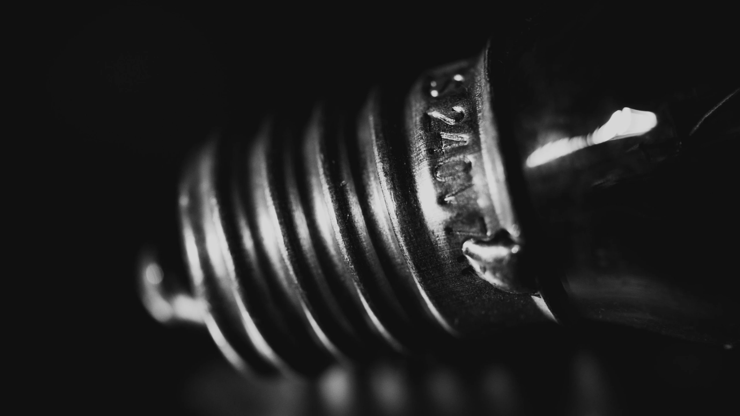 a black and white photo of a light bulb, a macro photograph, by Adam Szentpétery, unsplash, art photography, corrugated hose, screws, detailed medium format photo, 4 5 mm bokeh