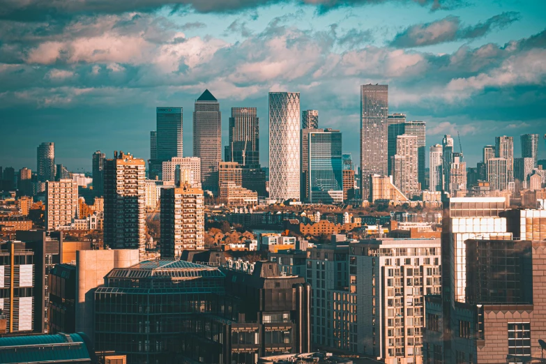 a view of a city from the top of a building, pexels contest winner, canary wharf, banner, chillhop, 1 5 6 6