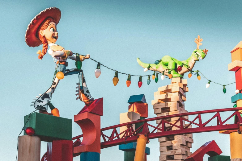 toy story land on a sunny day, by Pixar, pexels contest winner, conceptual art, square, evening time, vintage disney, character is flying