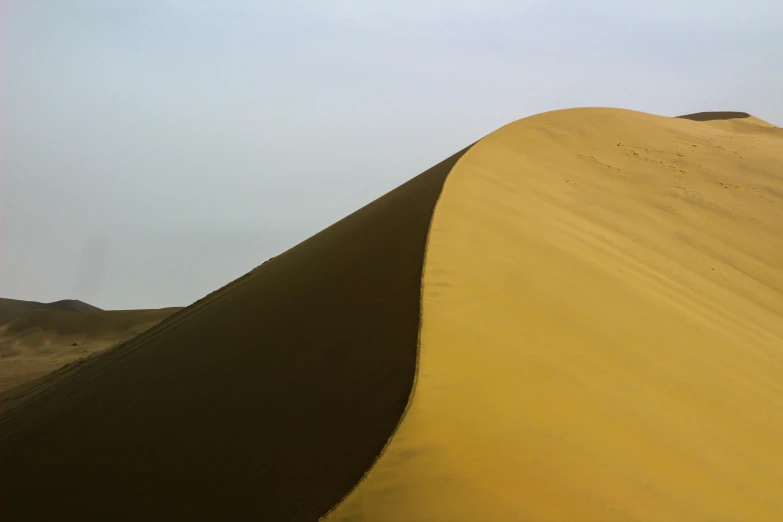 a person standing on top of a sand dune, an album cover, by Peter Churcher, unsplash contest winner, land art, golden curve structure, folds of fabric, mongolia, yellow