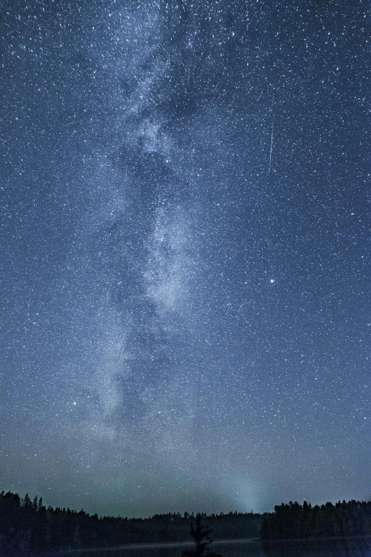 the milky shines brightly in the sky above a lake, by Niko Henrichon, medium closeup, starry sky 8 k, low detail, blue