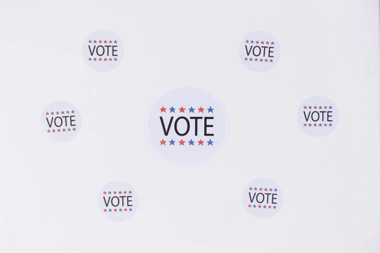 a woman standing in front of a wall with vote stickers on it, by Carey Morris, trending on unsplash, visual art, in front of white back drop, square sticker, round-cropped, panoramic shot
