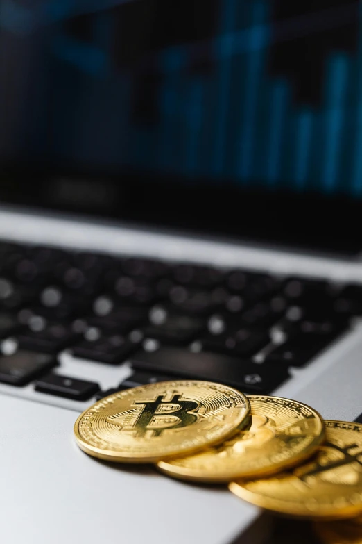 a laptop computer sitting on top of a pile of gold coins, by Dan Content, trending on pexels, bitcoin, portrait of small, banner, satoshi con