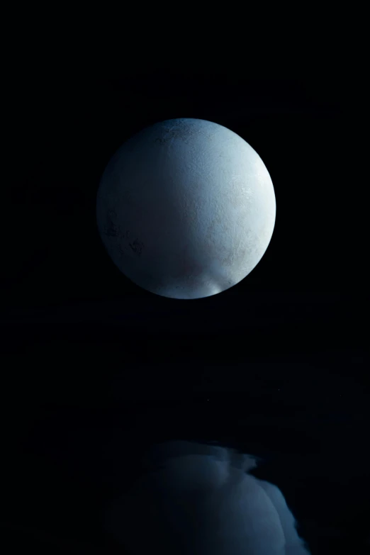 a white ball sitting on top of a black surface, an album cover, inspired by Michal Karcz, trending on unsplash, space art, blue ice, total lunar eclipse, icy, charon