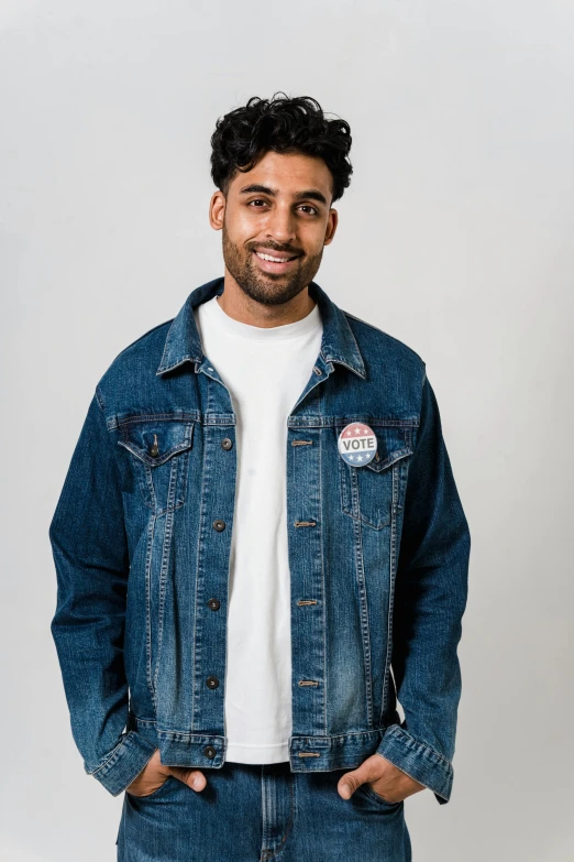 a man standing with his hands in his pockets, featured on reddit, lyco art, wearing a jeans jackets, official product photo, on clear background, official government photo