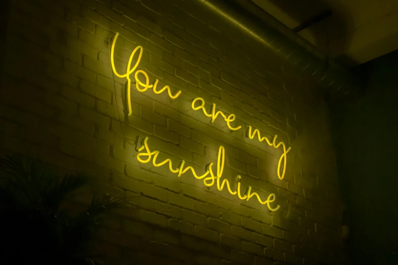 a neon sign that says you are my sunshine, by Tracey Emin, pixabay, graffiti, yellow light, instagram picture, paul barson, fine art print