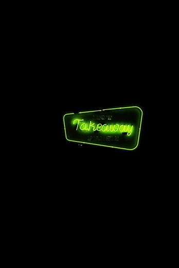 a neon sign is lit up in the dark, an album cover, by Jacob Toorenvliet, temporary art, far!!!!!!! away, take, neon green, ebay photo