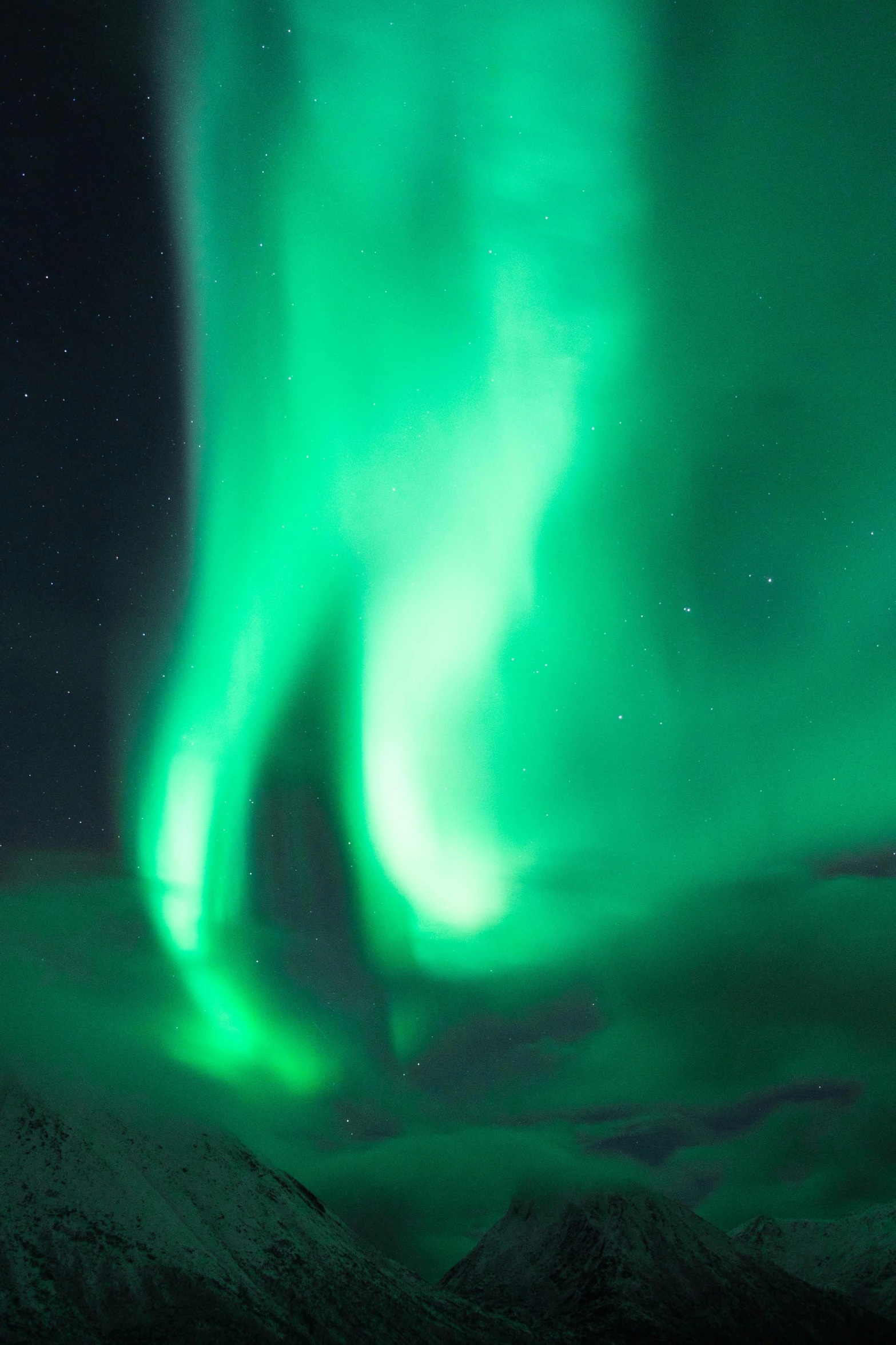 the aurora lights in the sky above a mountain range, by Terese Nielsen, happening, whirling green smoke, dynamic closeup, reykjavik, neon green