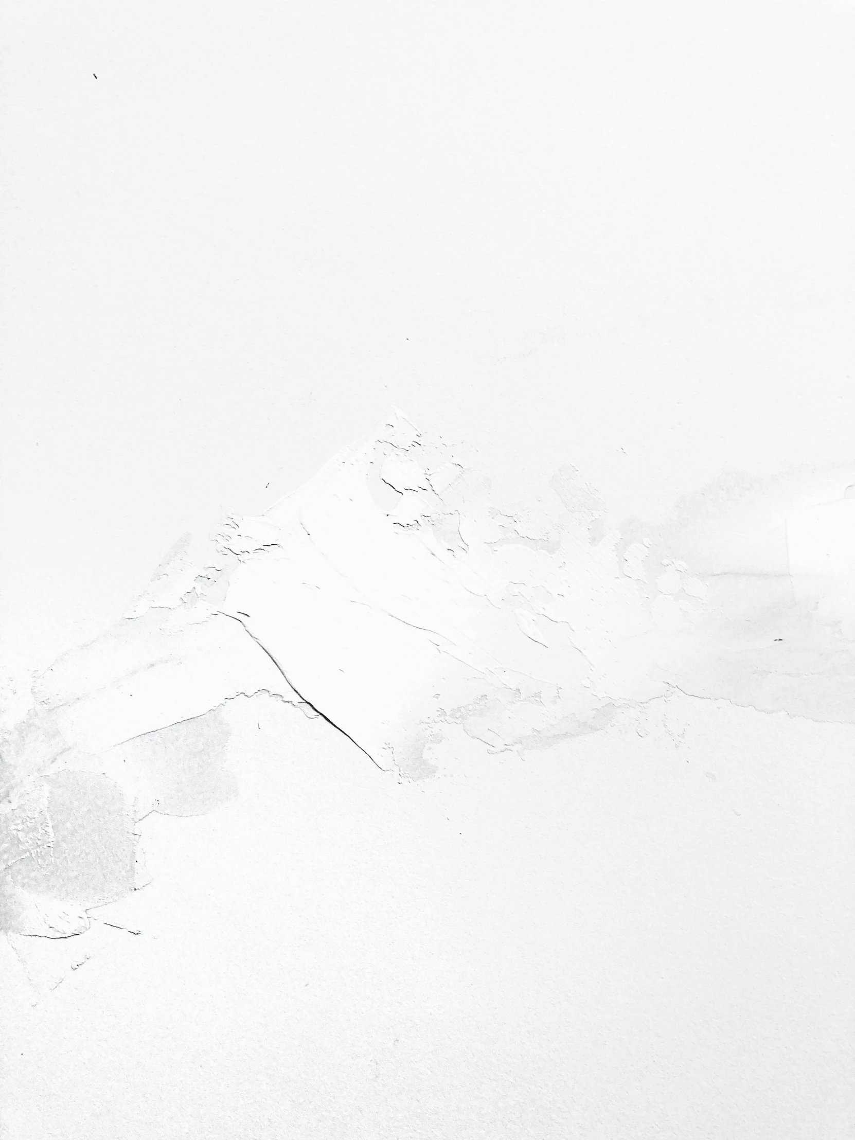 a man riding a snowboard down a snow covered slope, an album cover, by Lucia Peka, trending on unsplash, conceptual art, all white render, “ aerial view of a mountain, chipped paint, ffffound