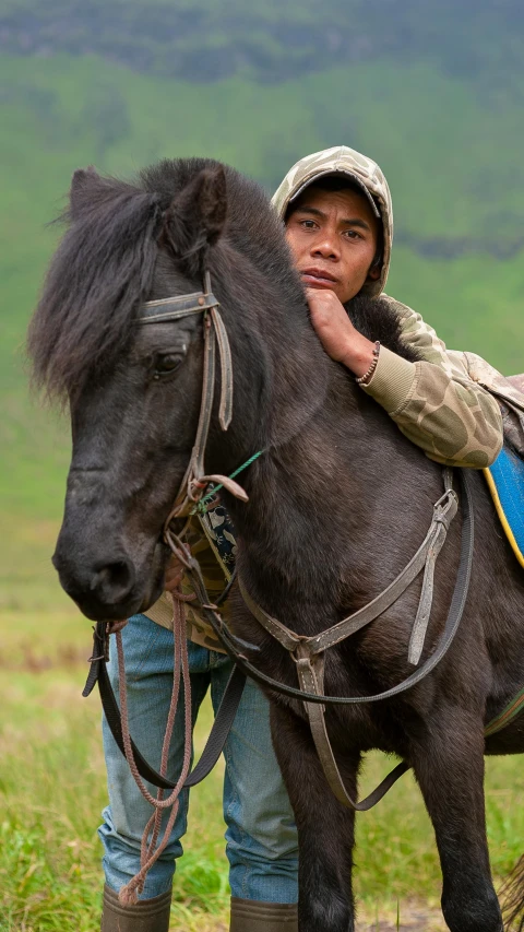 a man standing next to a horse in a field, by Alison Geissler, sumatraism, 8k photo, square, cavalry, close-up photo