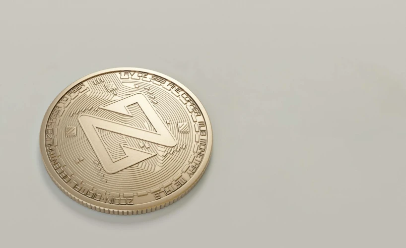 a gold coin with the letter z on it, a digital rendering, unsplash, neo-dada, on grey background, crypto valut, n 7, zig zag