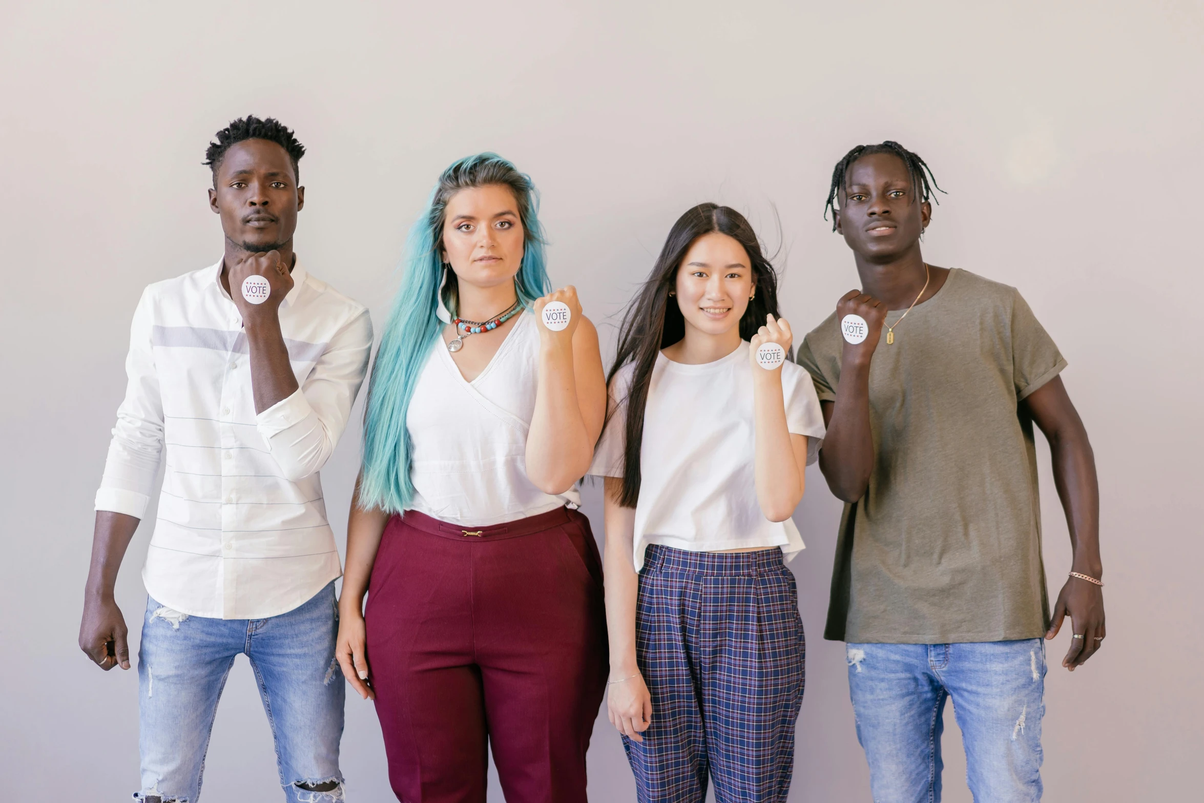 a group of people standing next to each other, pexels contest winner, antipodeans, earbuds, avatar image, ethnic group, white backround