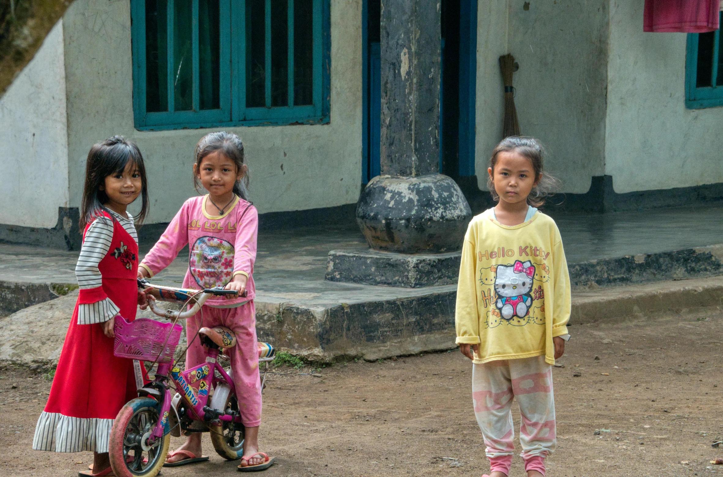 a group of young girls standing next to each other, by Kristian Zahrtmann, pexels contest winner, sumatraism, standing outside a house, avatar image, vietnam, panoramic view of girl