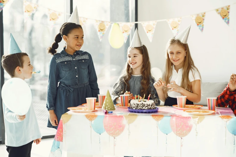 a group of children at a birthday party, pexels contest winner, hyperrealism, on a white table, 15081959 21121991 01012000 4k, thumbnail, medium height