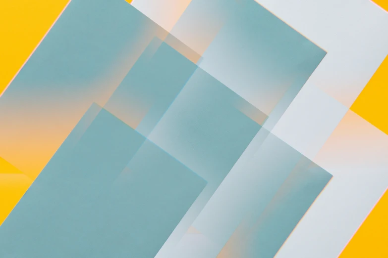 a couple of pieces of paper sitting on top of each other, inspired by Josef Albers, trending on unsplash, lyrical abstraction, soft orange and cyan highlights, opalescent mist, directional sunlight skewed shot, square shapes