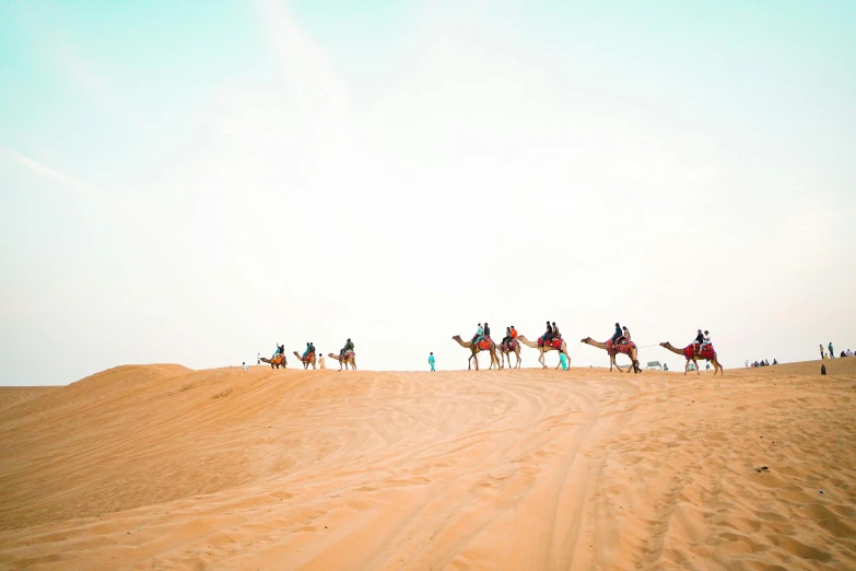 a group of people riding on the backs of camels, by Julia Pishtar, pexels contest winner, unsplash 4k, sandy colours, 🚿🗝📝