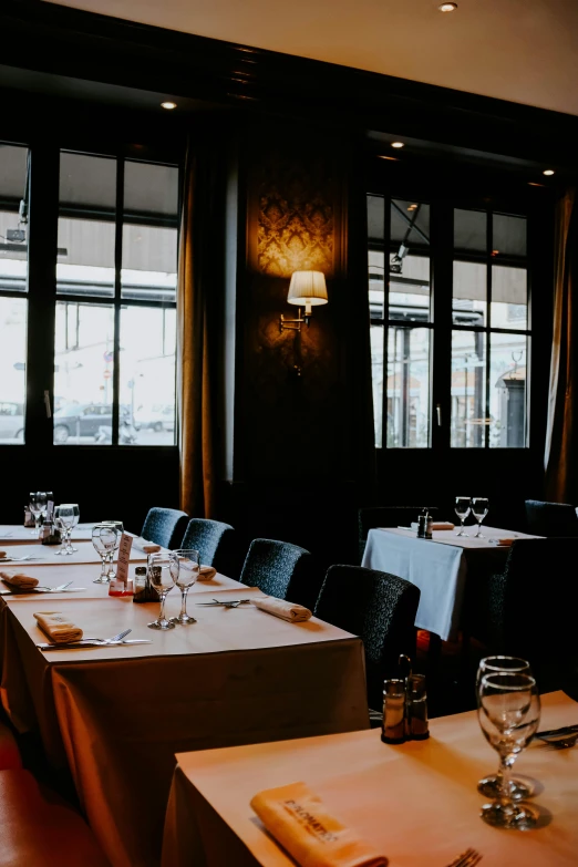 a dining room filled with lots of tables and chairs, inspired by Albert Paris Gütersloh, unsplash, renaissance, chef table, thumbnail, intimate, plain view