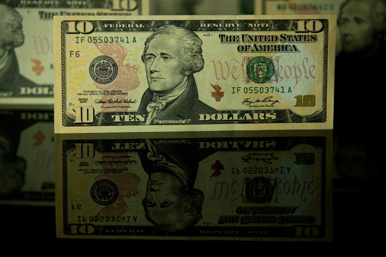 a bunch of money sitting on top of a table, a portrait, by Dennis Flanders, pexels, hyperrealism, alexander hamilton style, underexposed, ten lee, a long-shot from front