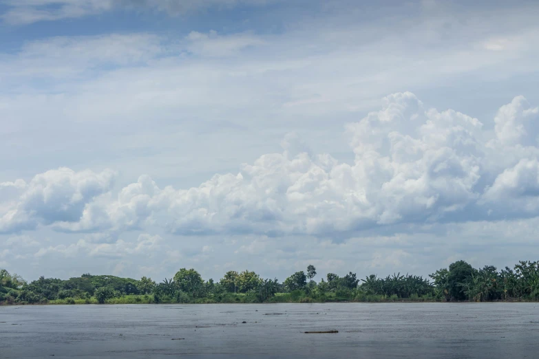 a large body of water with trees in the background, by Joseph Severn, unsplash, sumatraism, nile river environment, panorama view of the sky, cambodia, thumbnail