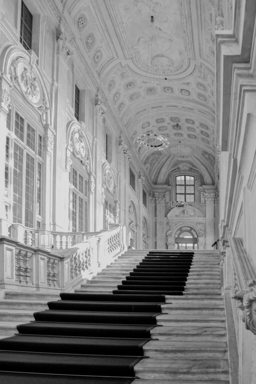 a black and white photo of a staircase, an album cover, baroque, nationalgalleryofart, pastel, h r, elegant high art