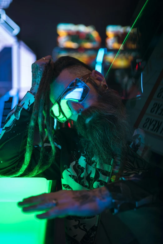 a woman with dreadlocks playing a video game, cyberpunk art, featured on reddit, maximalism, neon lenses, in a crashed spaceship, goblins partying at a rave, 2019 trending photo
